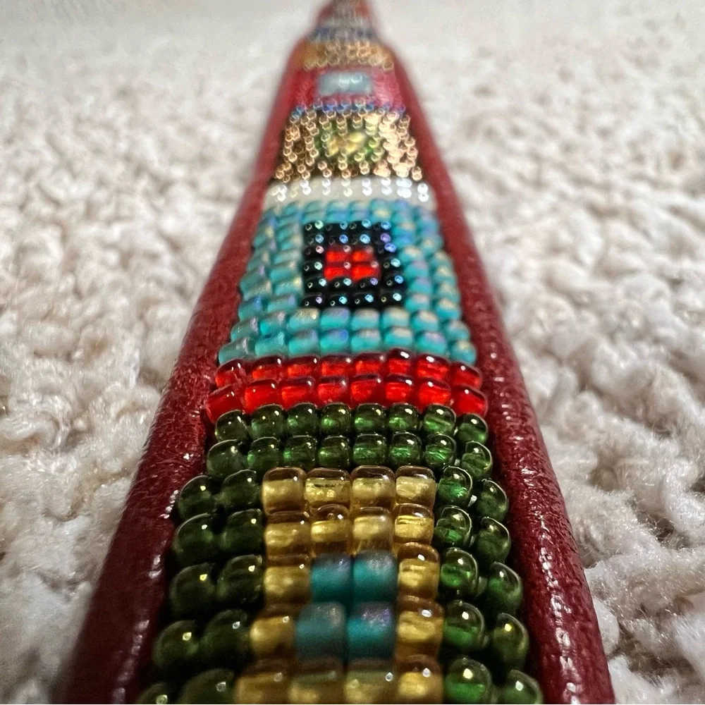 Brighton • Red Leather Belt with Handcrafted Beadwork • Sz XL 36 - Picture 5 of 5